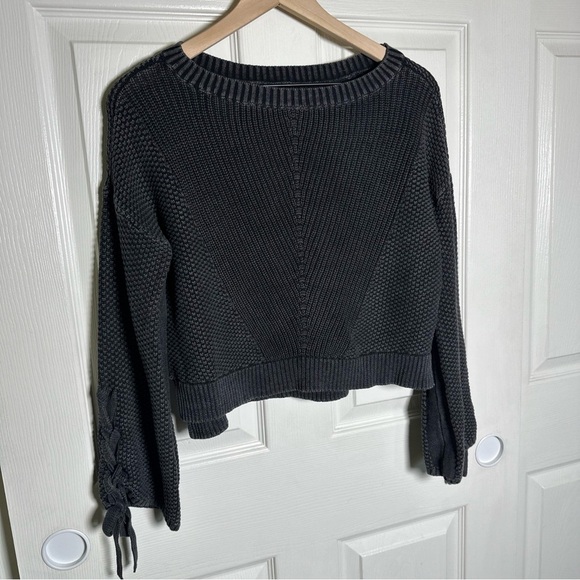 Hollister Small Charcoal Textured Knit Cotton Sweater Chic Dark Preppy Goth y2k - Picture 4 of 10